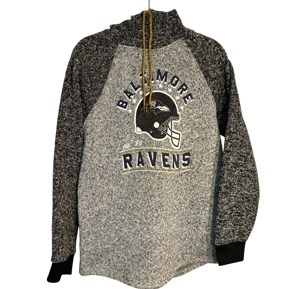 NFL Team Apparel Baltimore Ravens Hoodie Women Small Grey Knit Raglan Sporty